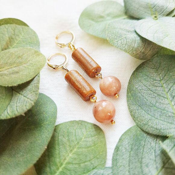 Sunstone Onyx Drop Earrings, Earthy Gold Earrings, Elegant Cottagecore Earrings - Picture 6 of 9